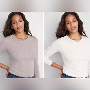 2 Old Navy Blush and Off White Ribbed Long Sleeve Top XL